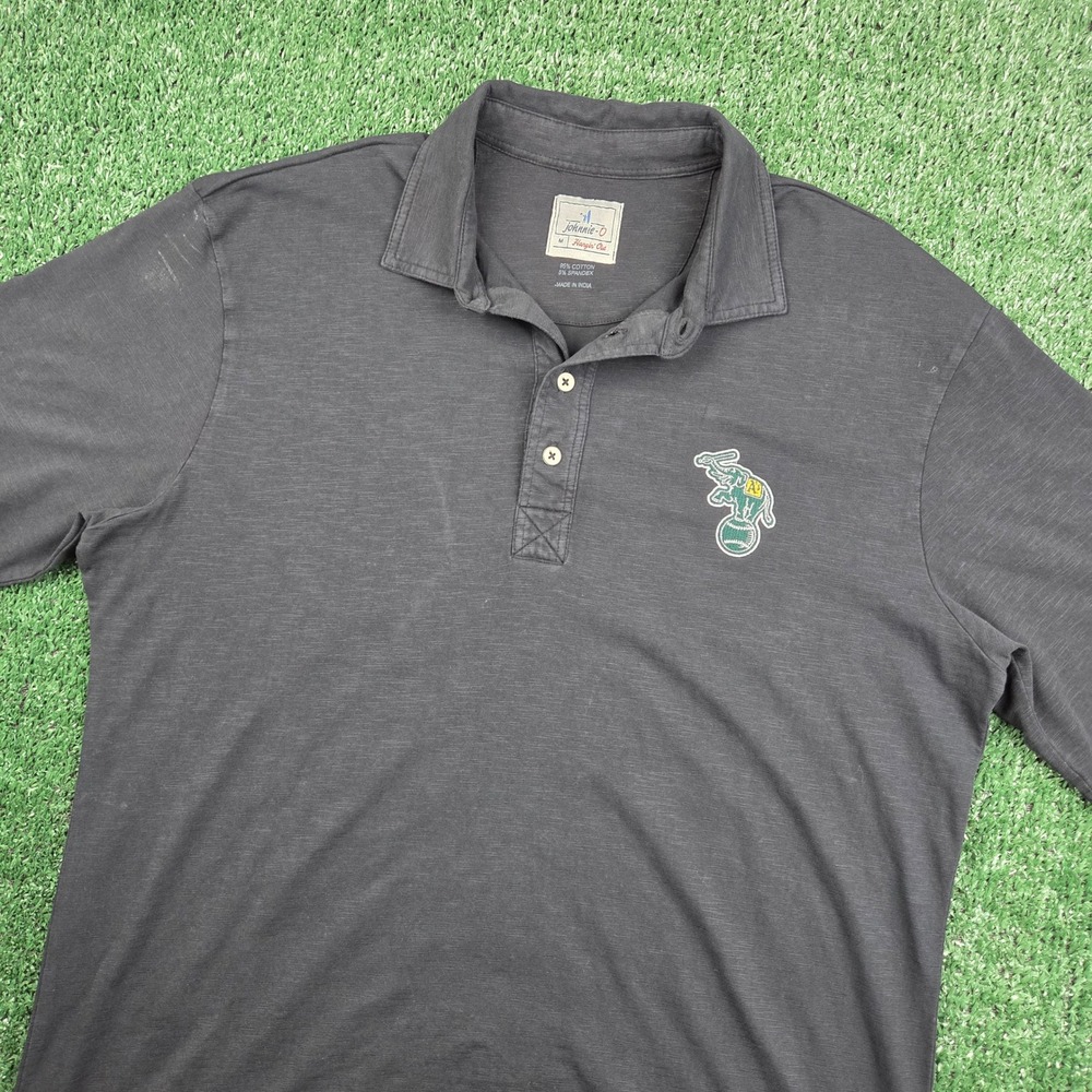 Johnnie-O Mens Oakland Athletics MLB Polo Shirt Gray Slub Knit Size M Hangin Out